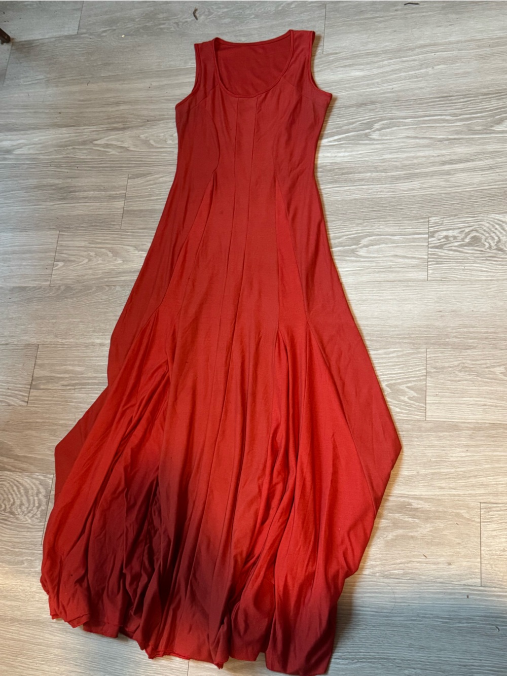 Sleeveless Red Maxi Dress with Flared Hem